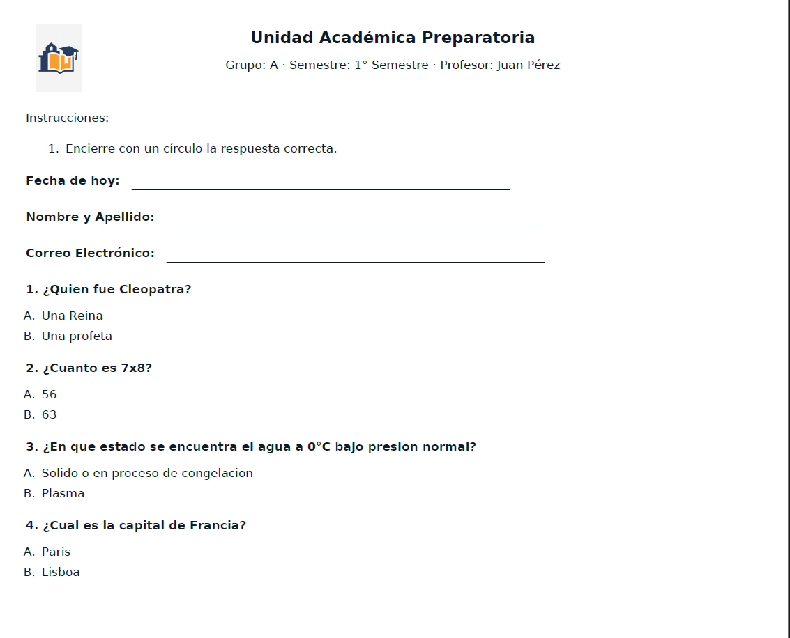 Examen digitalizado por el sistema