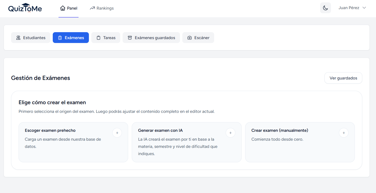 Interfaz de creación de exámenes