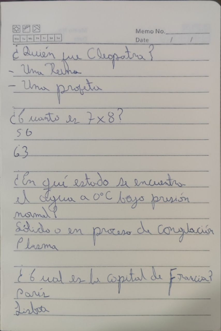 Fotografía de examen escrito a mano